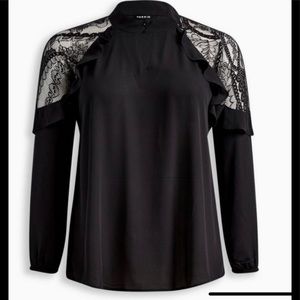 Torrid Black Georgette crochet inset top, 2X black